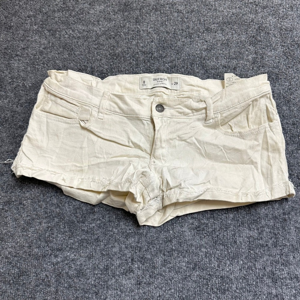 Gilly Hicks Shorts Womens Size 8 Cream Cheeky Stretch Raw Denim Casual Low Rise